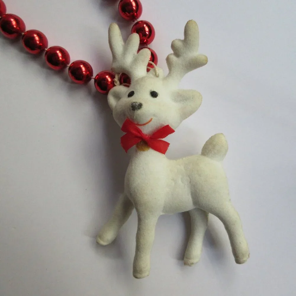 AVON Festive Friends Christmas Garland Flocked Blow Mold Deer Snowman Vtg 6 Ft